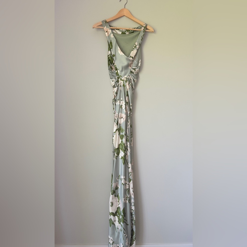 NEW Reformation Anaiis Long Silk Dress Tarragon Green Floral | size 4 - Picture 8 of 14
